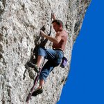 Enrico climbing La Tettona 8a 